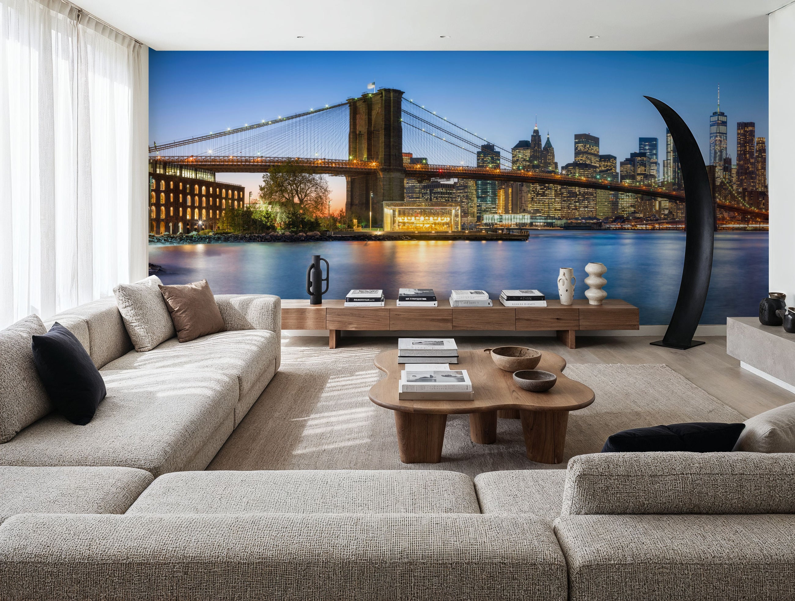 Brooklyn Bridge At Night Mural Wallpaper