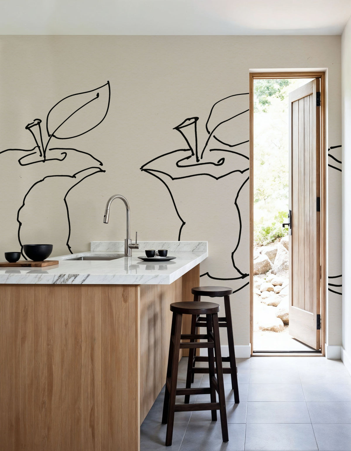 Line Apples Mural Wallpaper - room preview 06
