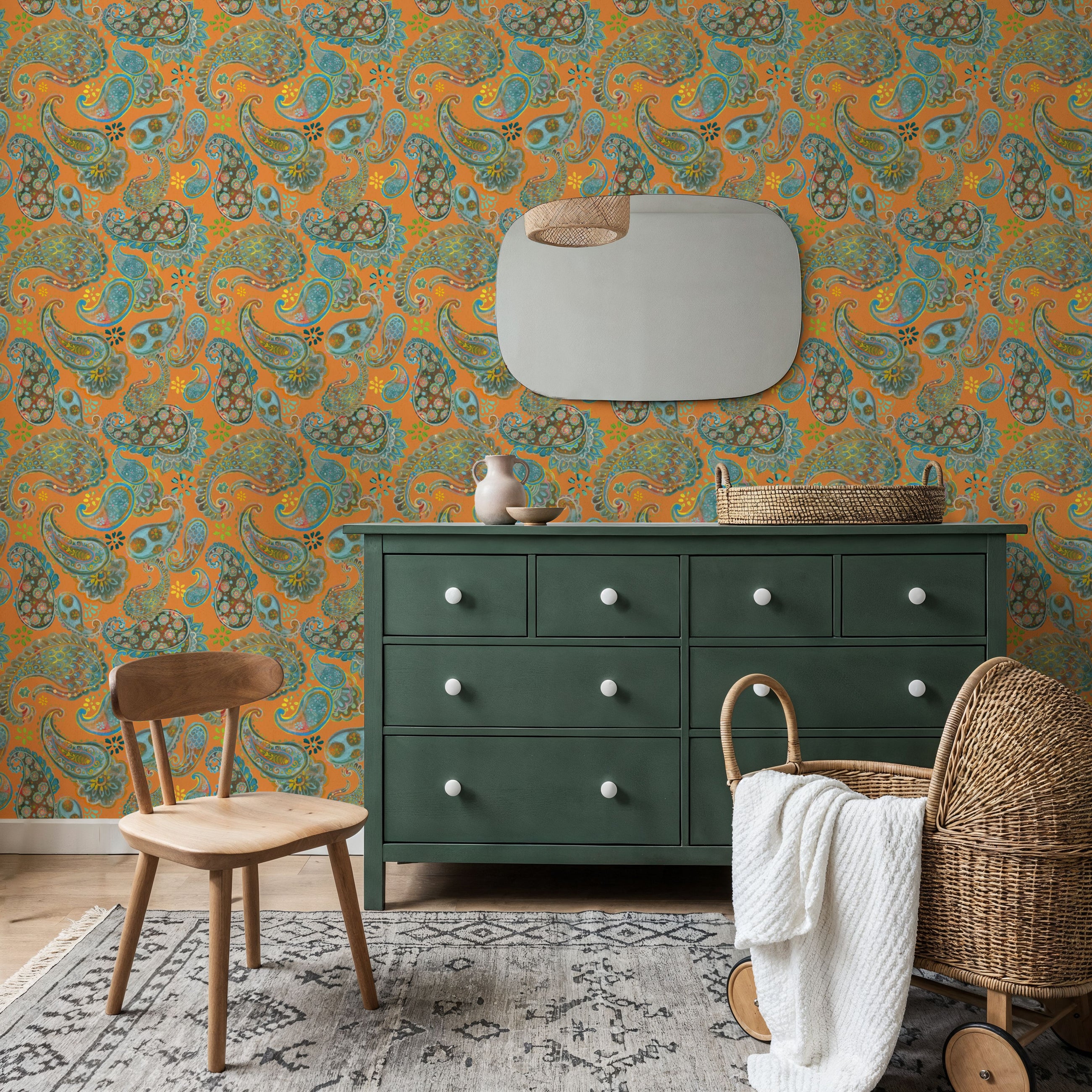 Big on Paisley Orange Mural Wallpaper