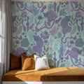 Jungle Leopards Violet & Mint Mural Wallpaper - room preview 06