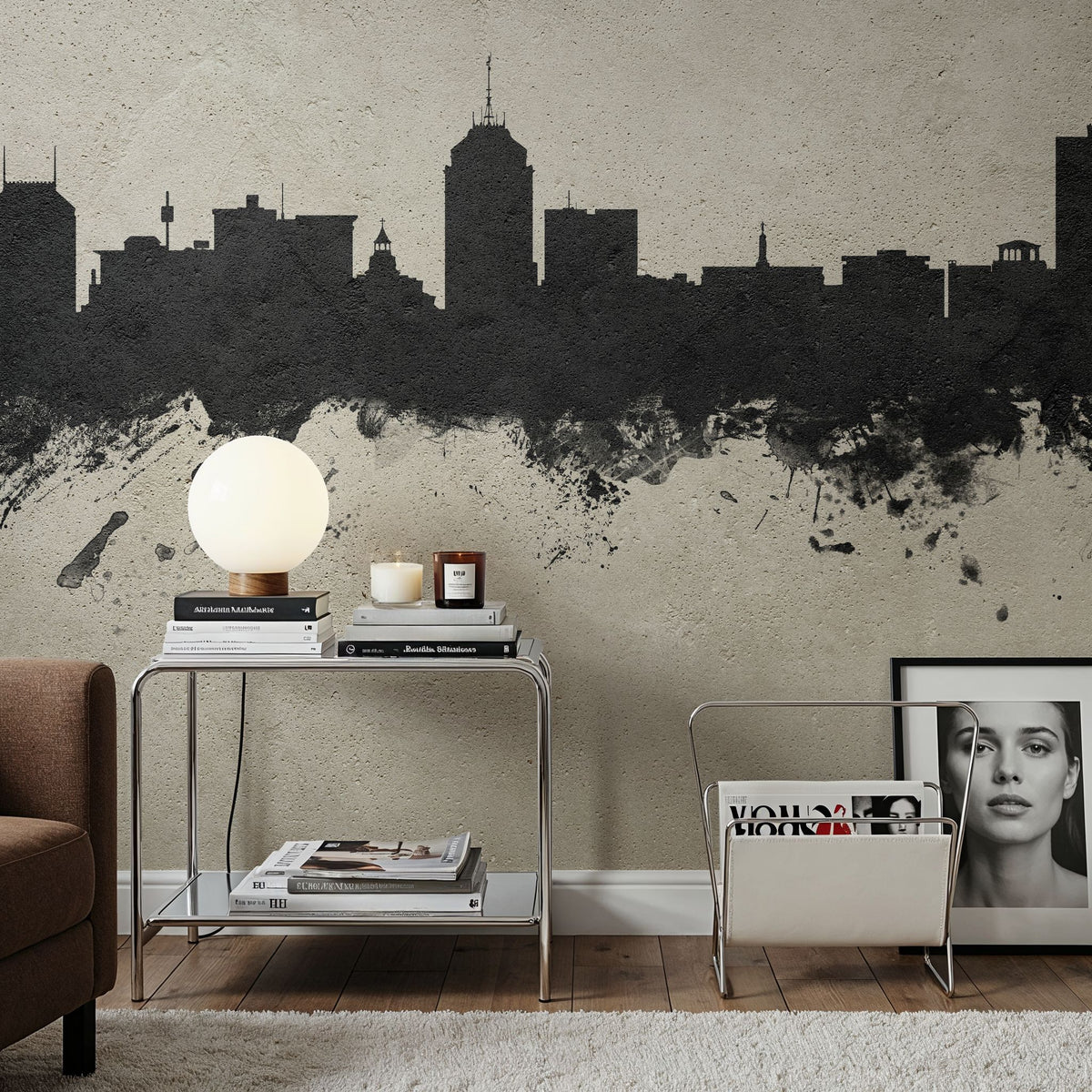 Fresno California Skyline Concrete Mural Wallpaper - room preview 06