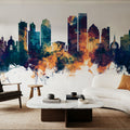 Dayton Ohio Skyline Blue & Bronze Mural Wallpaper - room preview 06