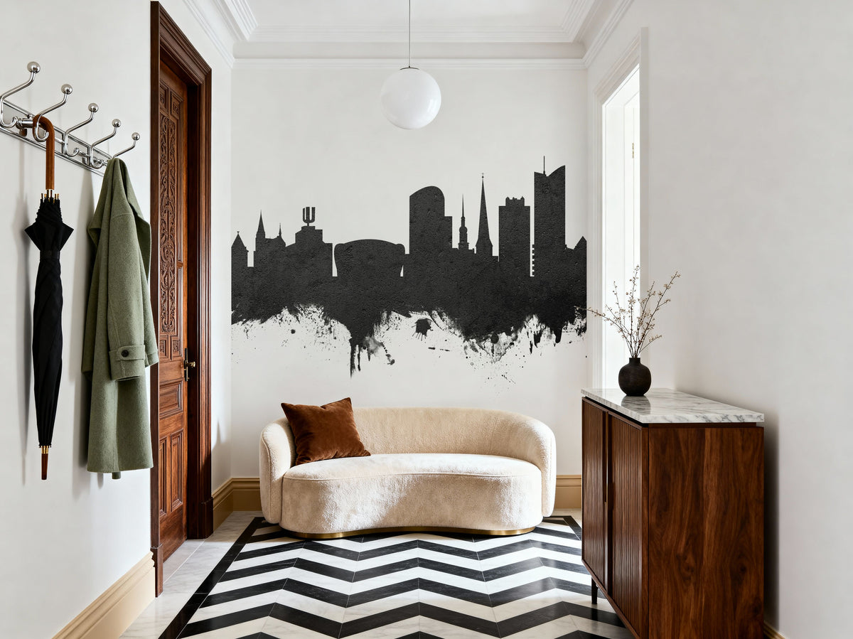 Dortmund Germany Skyline Black & White Mural Wallpaper - room preview 06