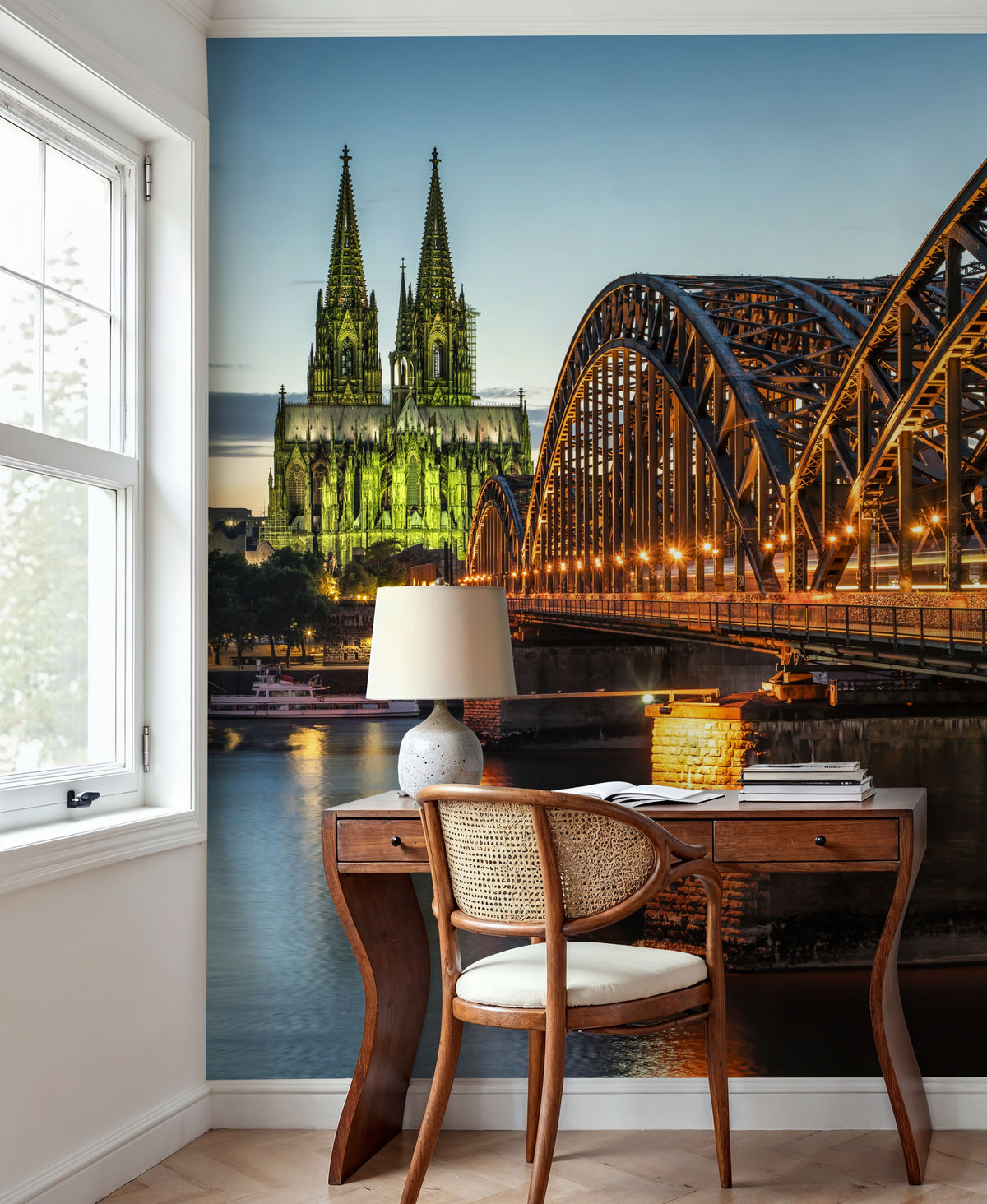 Hohenzollern Bridge At Night Mural Wallpaper - room preview 06