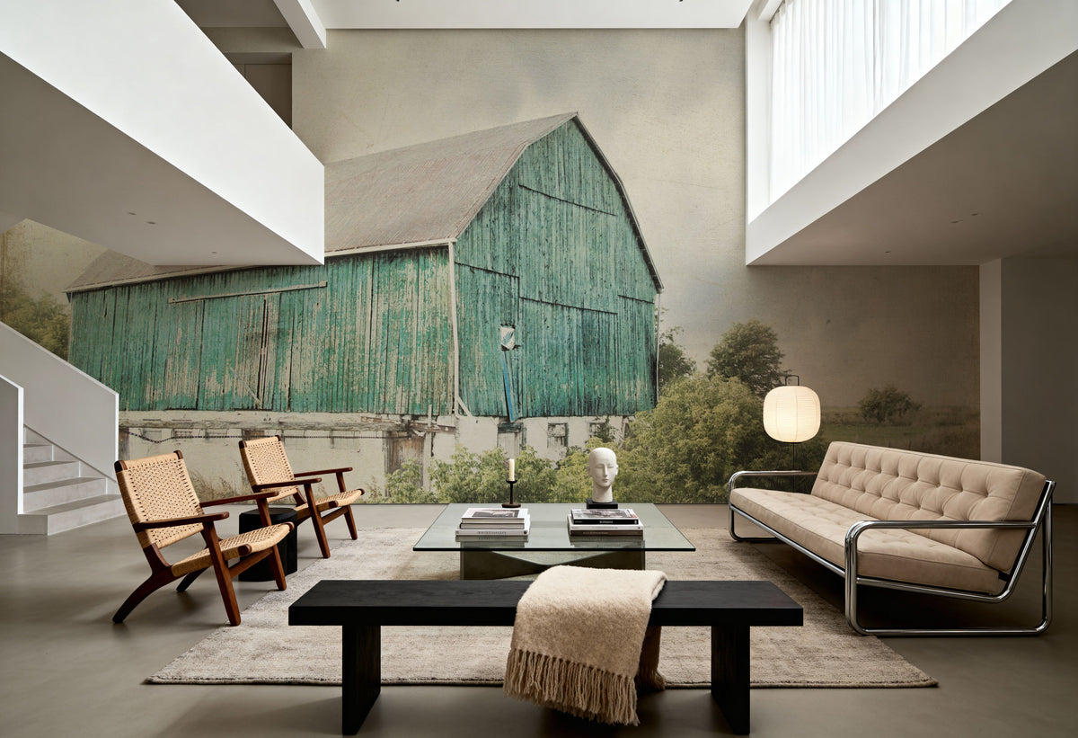 Late Summer Barn I Crop Vintage Mural Wallpaper - room preview 06