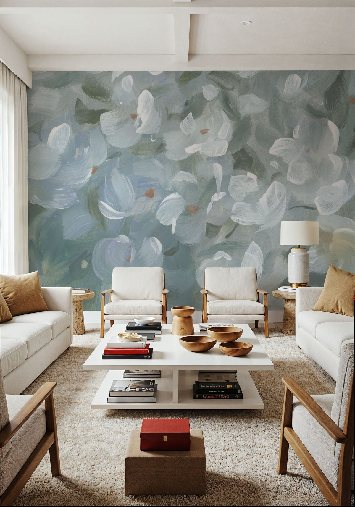 Little All Over White Flowers Mural Wallpaper - room preview 06