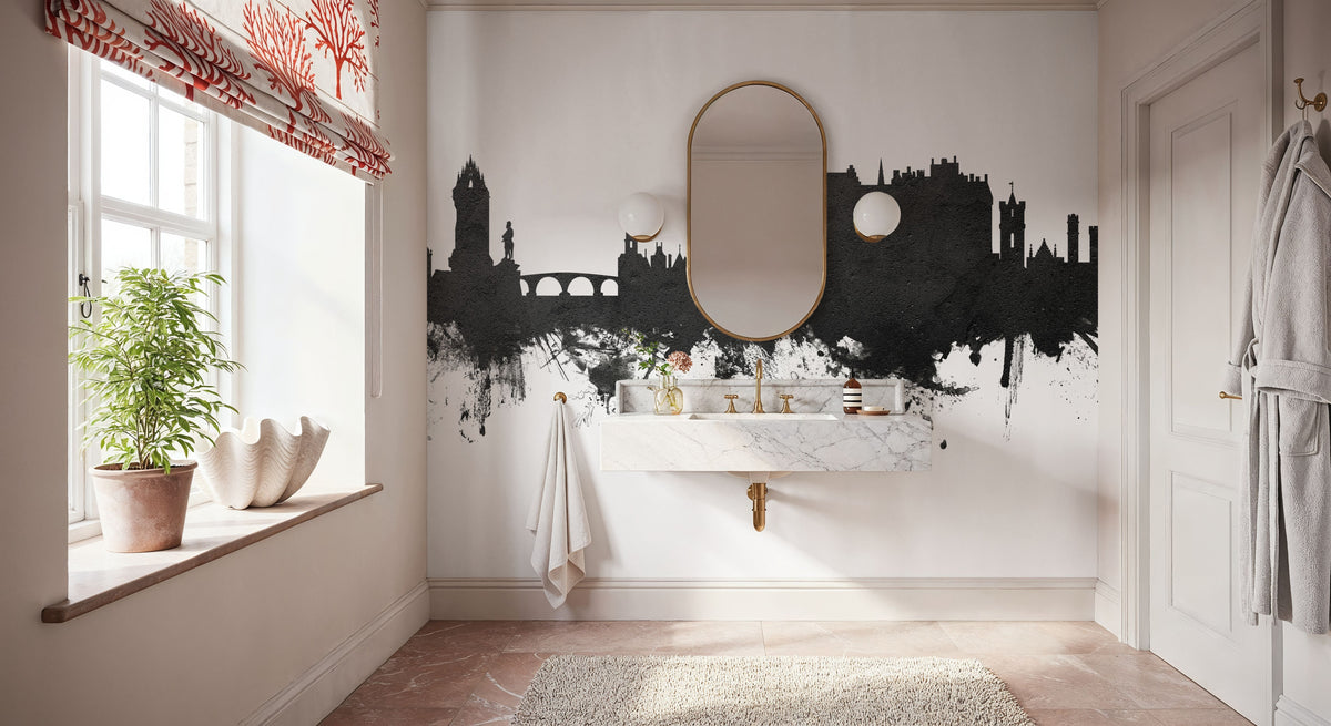 Stirling Scotland Skyline Black & White Mural Wallpaper - room preview 06