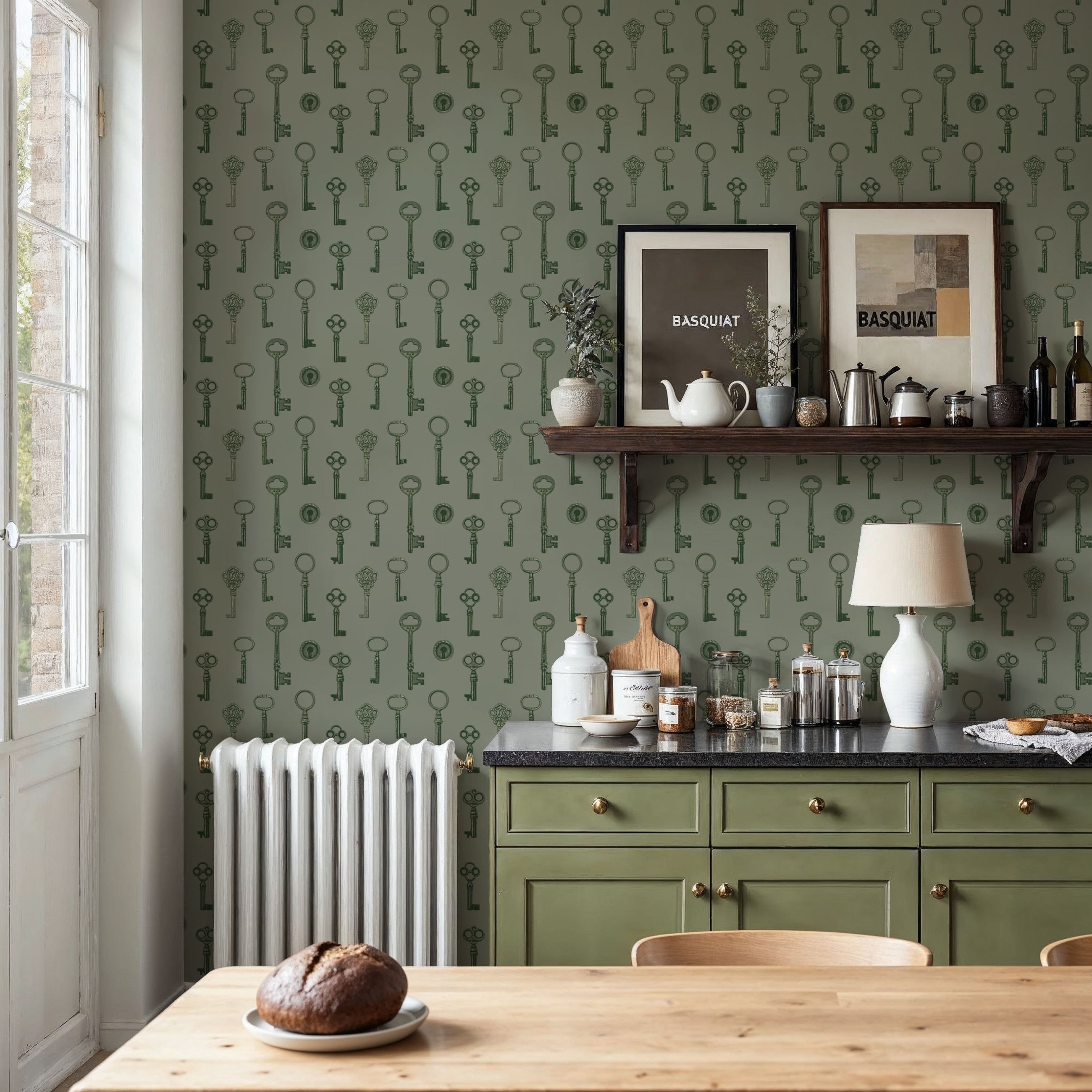 Antique Keys, Light Green Mural Wallpaper