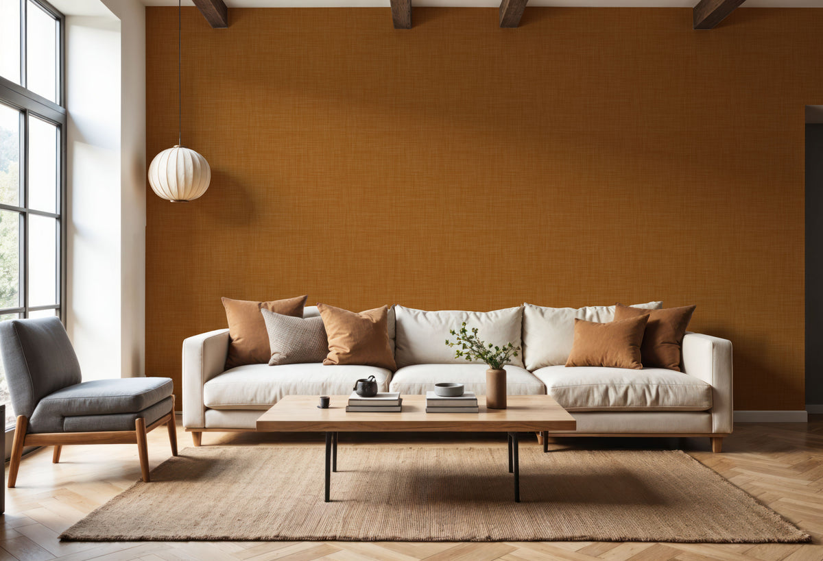Mottled Linen Effect, Orange Mural Wallpaper - room preview 06