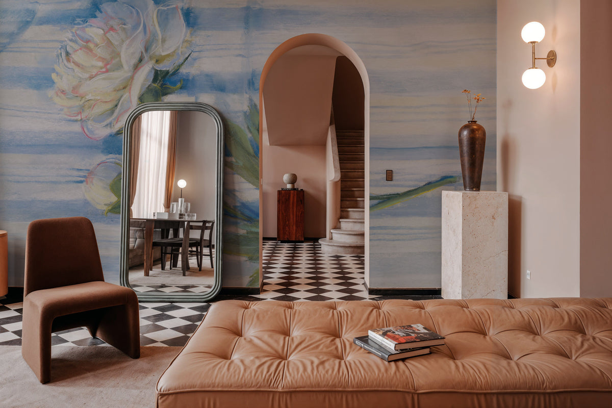 Peony on Blue Stripe Mural Wallpaper - room preview 06