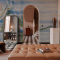 Peony on Blue Stripe Mural Wallpaper - room preview 06