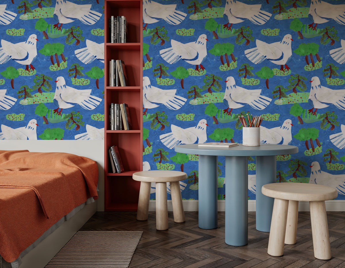 Blue Dove Orchard Mural Wallpaper - room preview 06