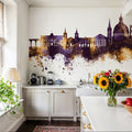 Valletta Malta Skyline Purple & Gold Mural Wallpaper - room preview 06