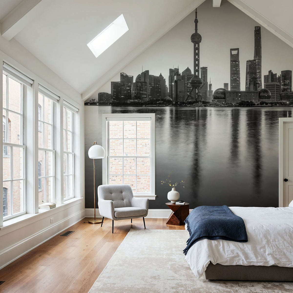 Pudong Sunrise BW Mural Wallpaper - room preview 06