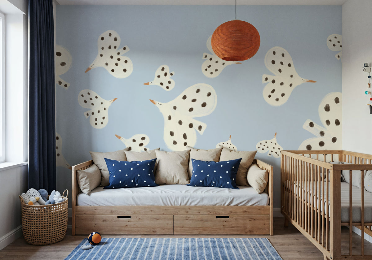 Birds Flying High, Light Blue Mural Wallpaper - room preview 06