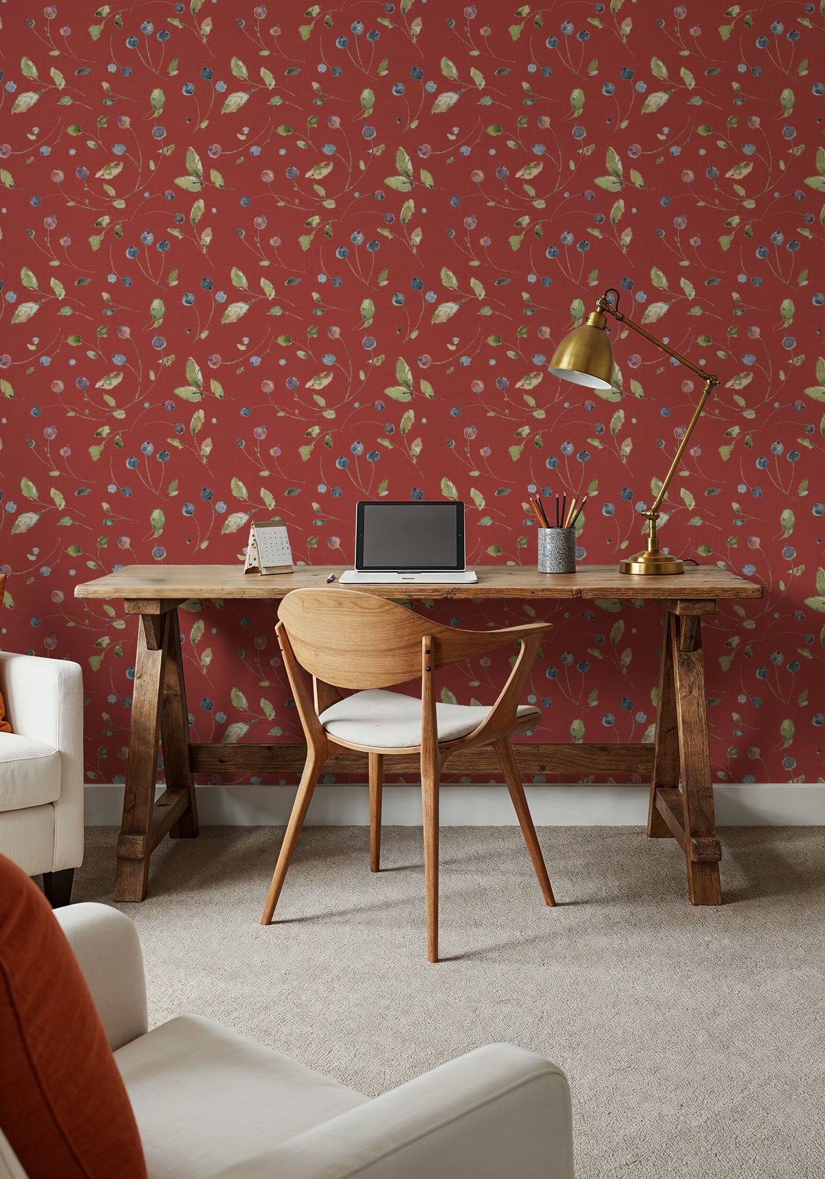 Time to Share Floral Red Mural Wallpaper - room preview 06