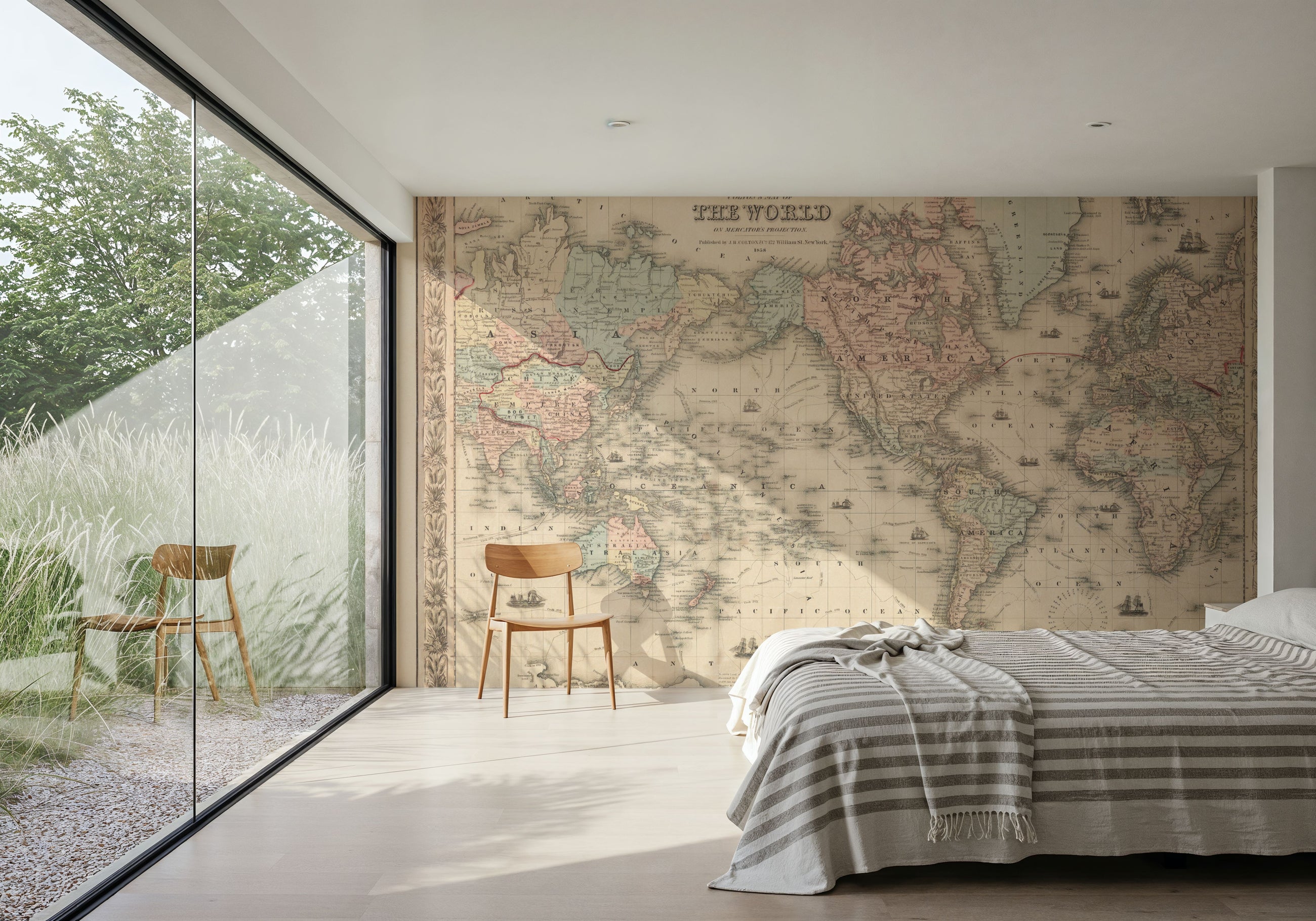 Colton's World Map 1858 Mural Wallpaper