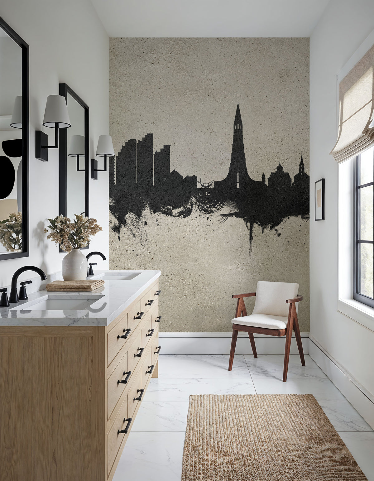 Reykjavík Skyline Concrete Mural Wallpaper - room preview 06