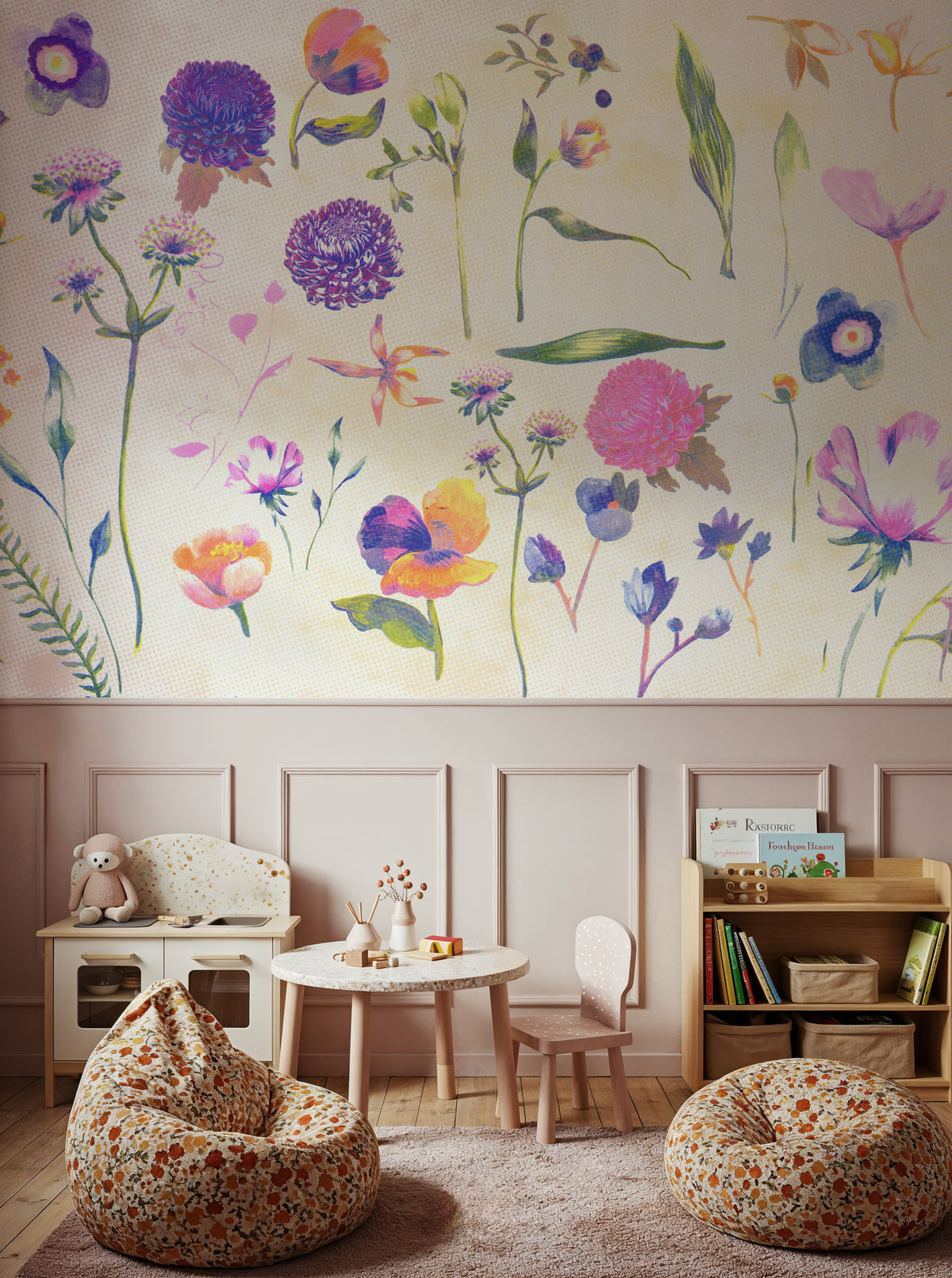 Floral Gaze, Cream Mural Wallpaper - room preview 06