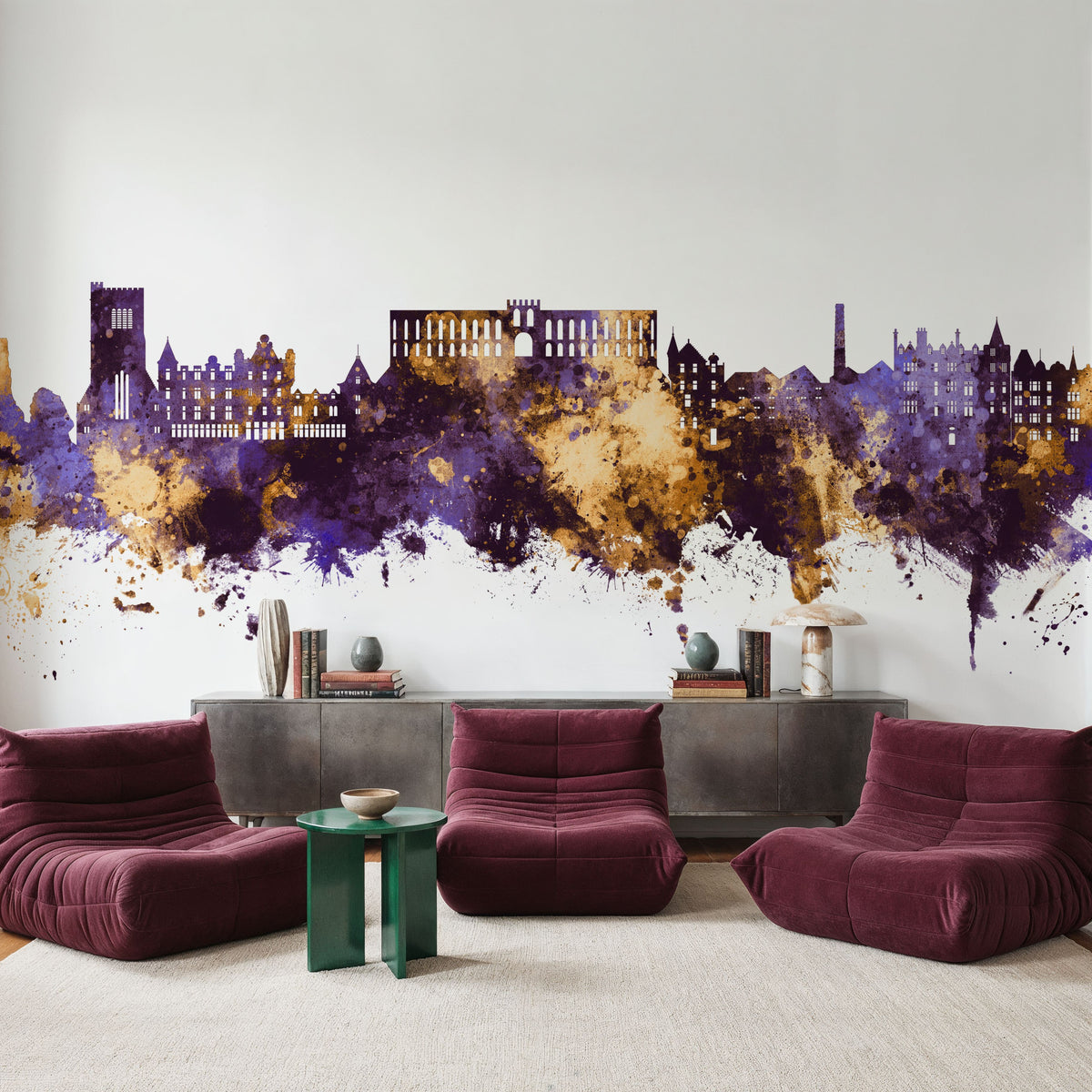Oban Scotland Skyline Purple & Gold Mural Wallpaper - room preview 06