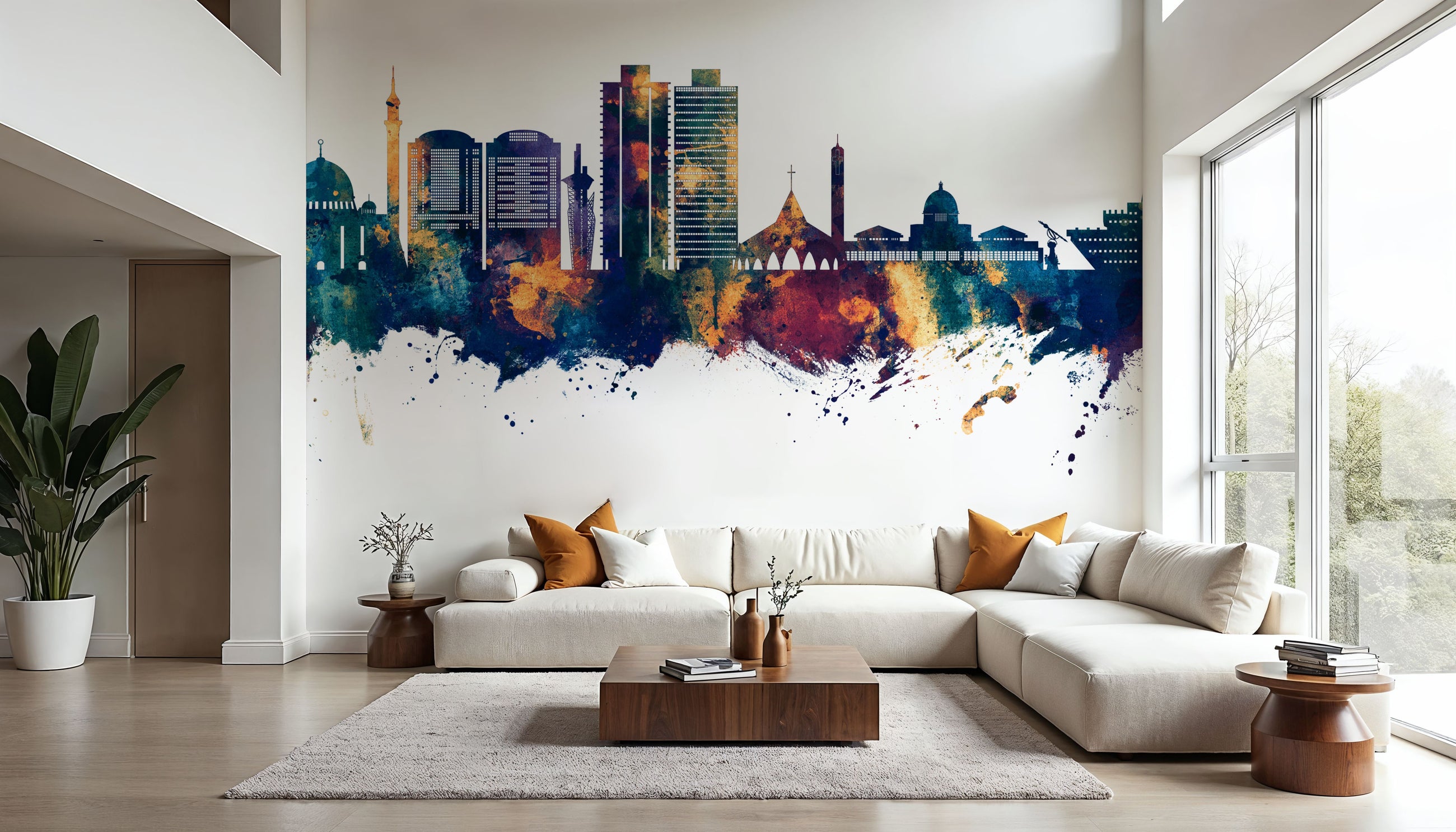 Abuja Nigeria Skyline Blue & Bronze Mural Wallpaper
