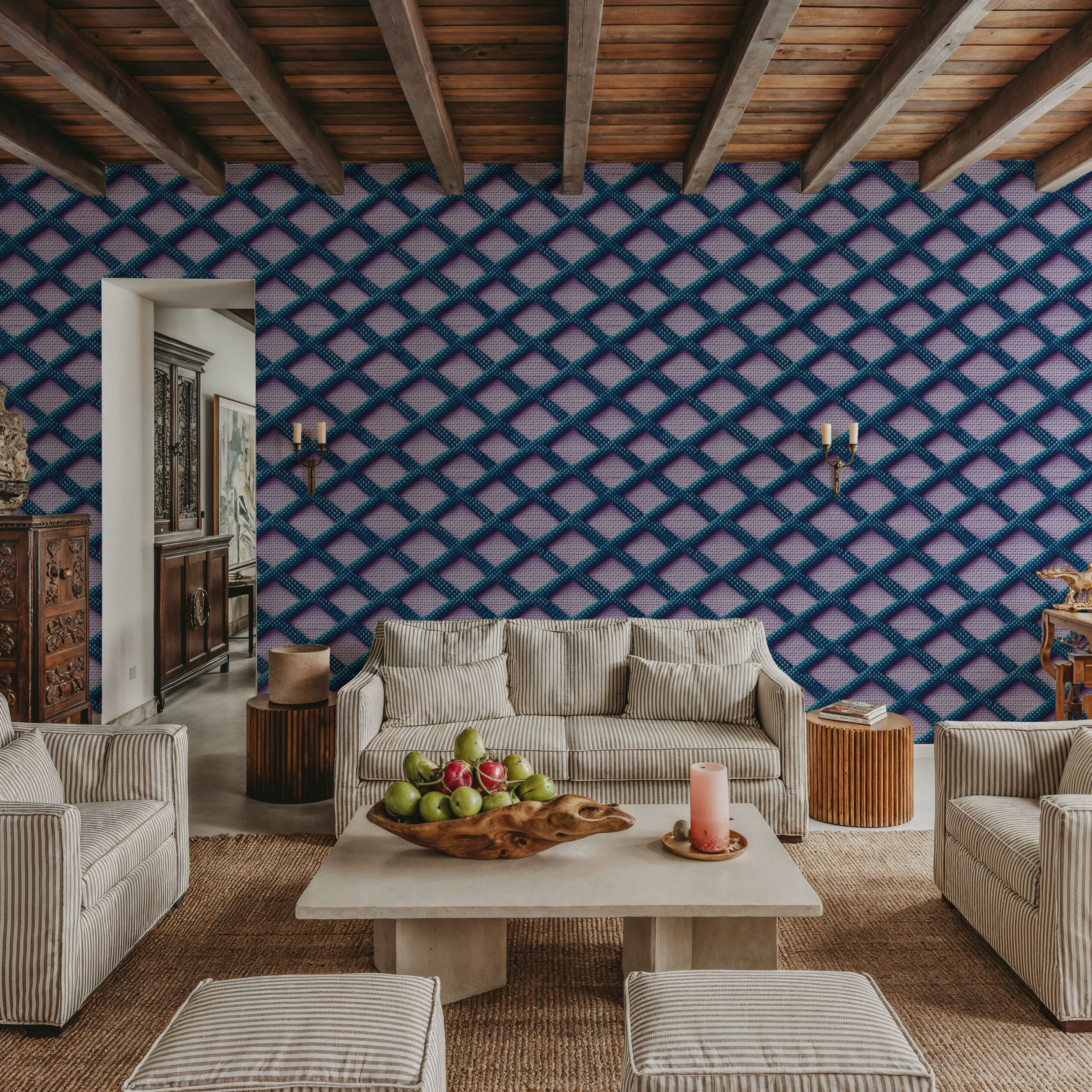 3D Embroidery Trellis Mural Wallpaper
