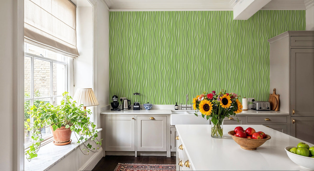 Swaying Lines, Dill Green Mural Wallpaper - room preview 06