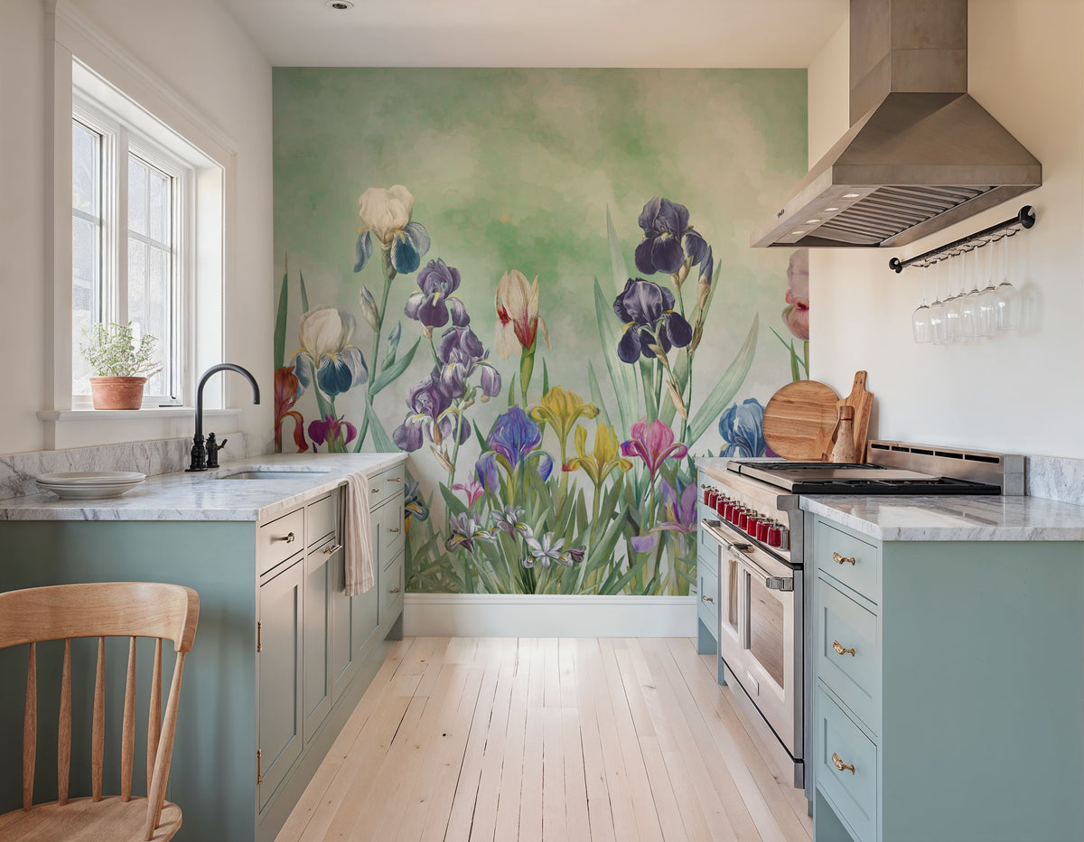 Iris Field Green Mural Wallpaper - room preview 06