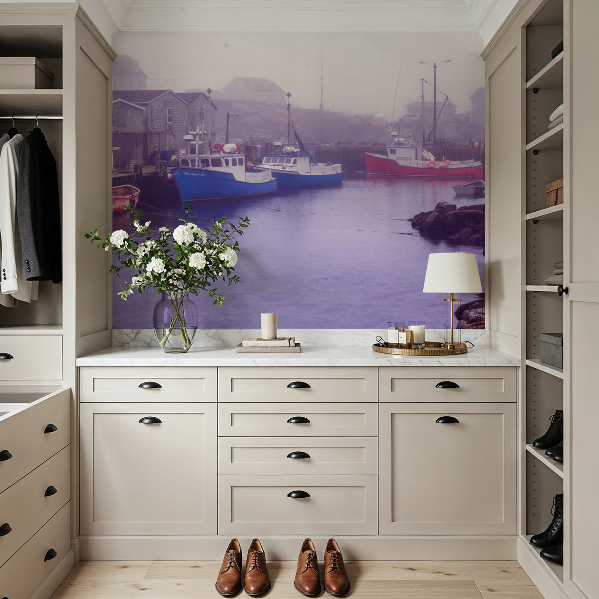 Foggy Fishing Purple Mural Wallpaper - room preview 06