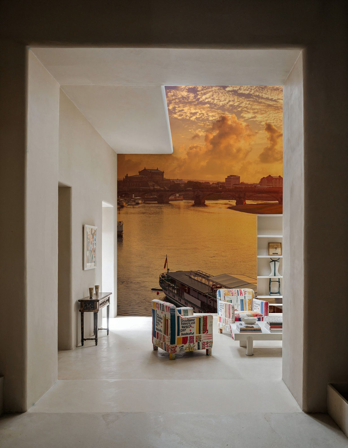 Dresden and Elbe River At Sunset Mural Wallpaper - room preview 06