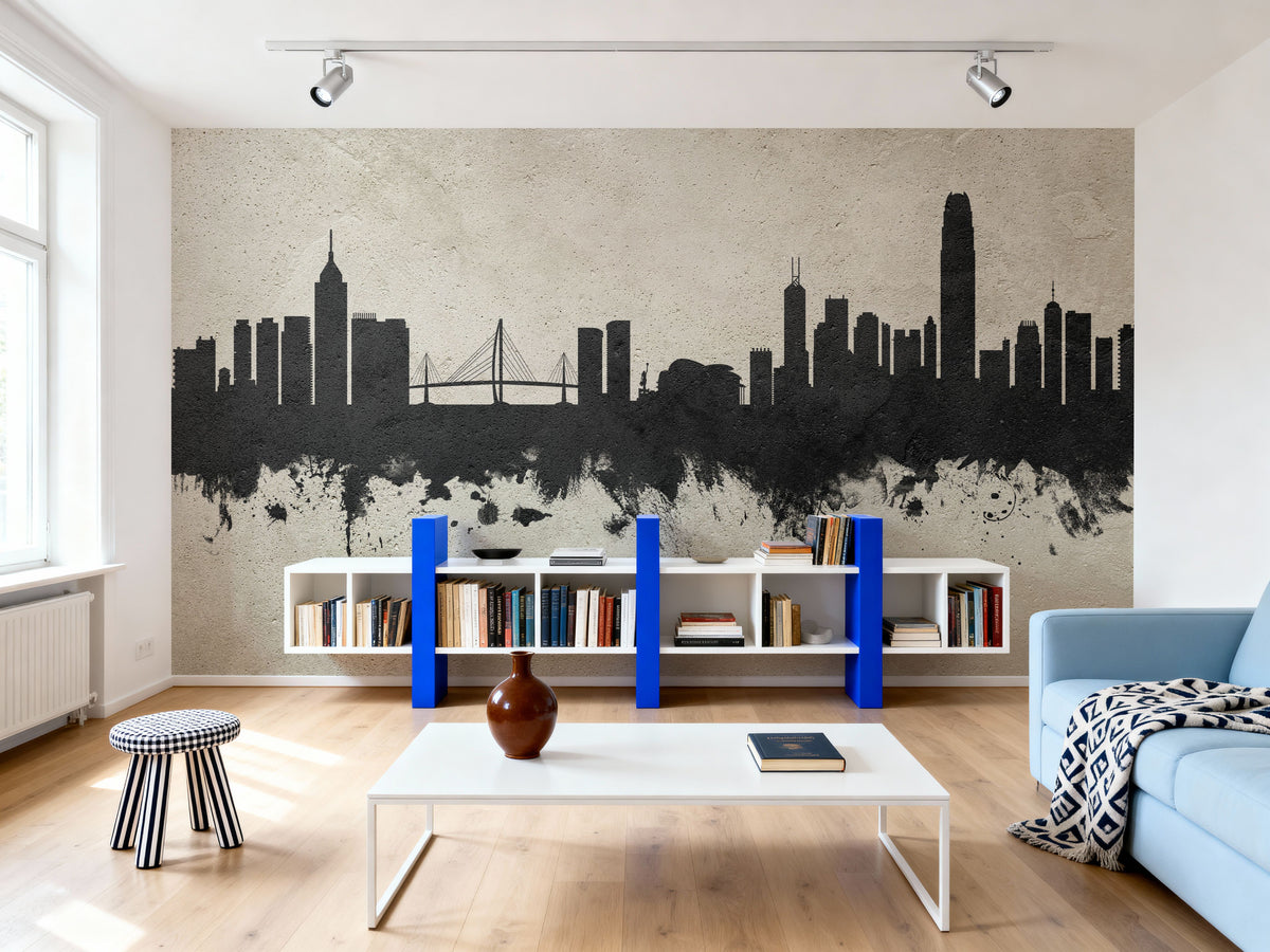 Hong Kong Skyline Concrete Mural Wallpaper - room preview 06