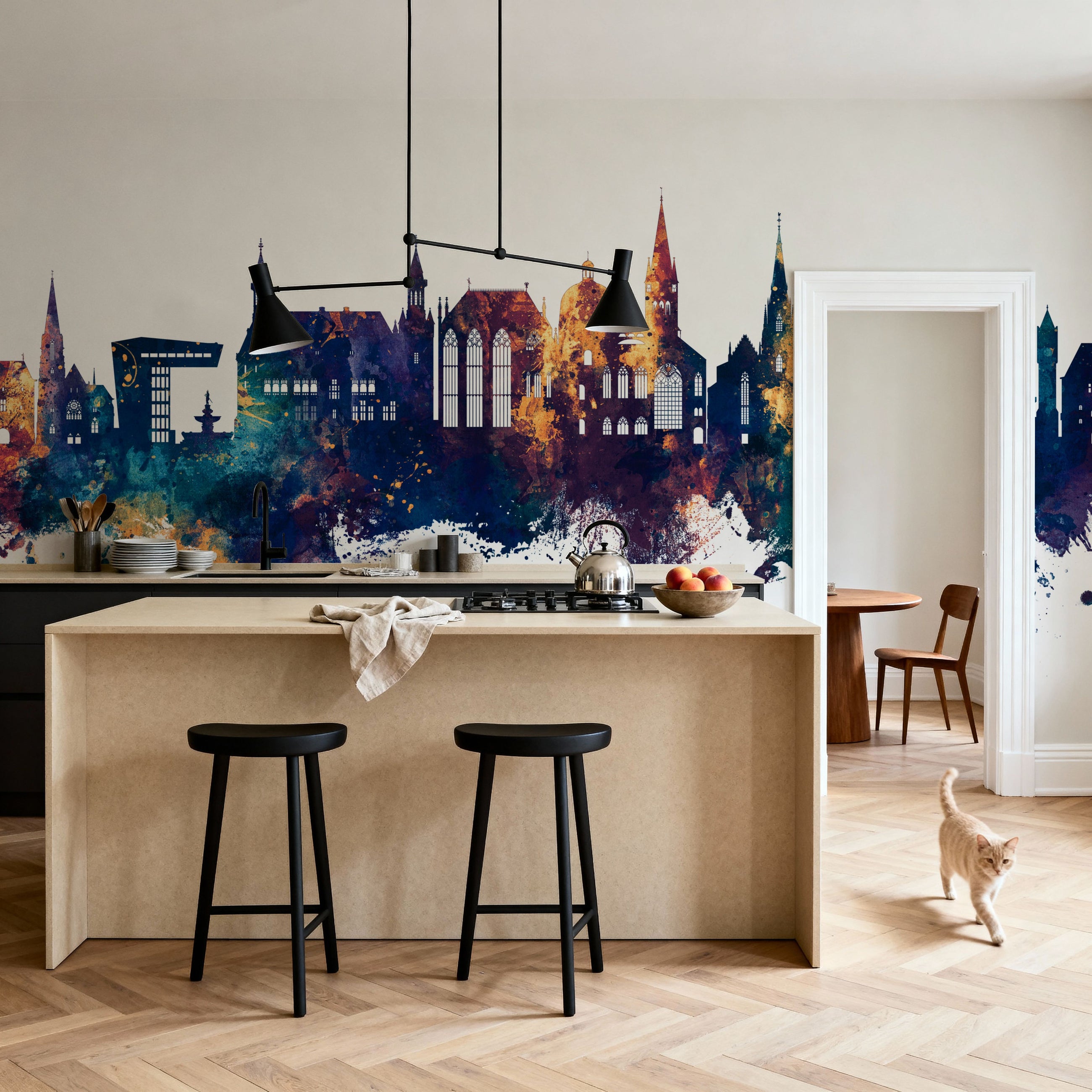Aachen Germany Skyline Blue & Bronze Mural Wallpaper