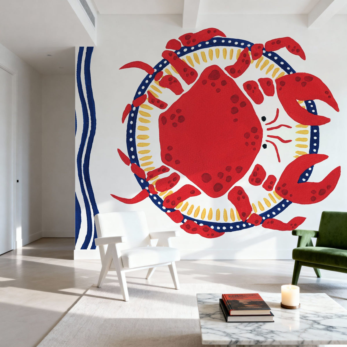 Kitschy Coastal Crab Mural Wallpaper - room preview 06