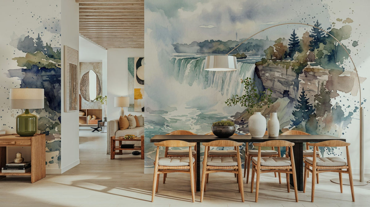Northern Waterfall - Watercolor Landscapes Series Mural Wallpaper - room preview 06