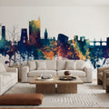 Newport Wales Skyline Blue & Bronze Mural Wallpaper - room preview 06