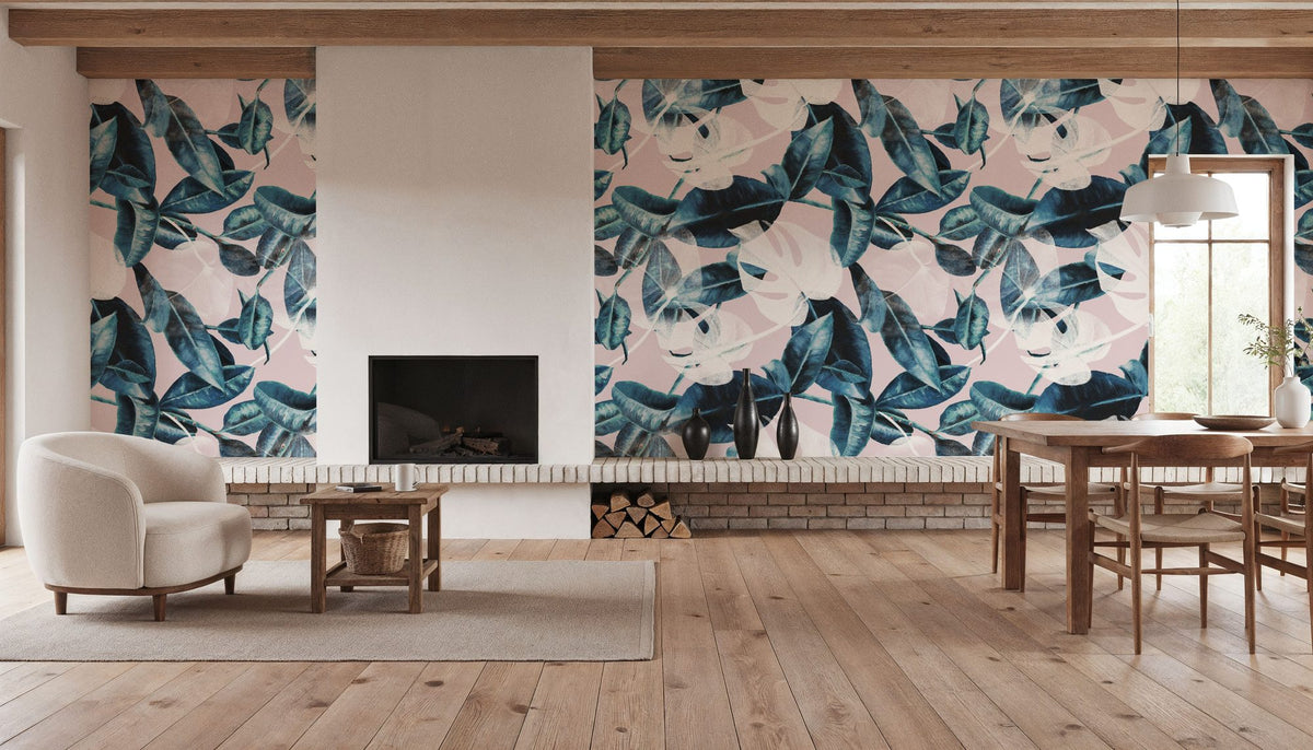 Pink Leaves Mural Wallpaper - room preview 06