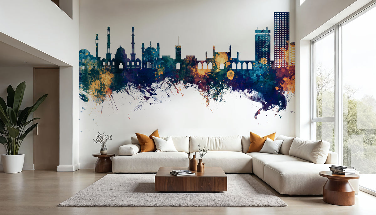 Kabul Afghanistan Skyline Blue & Bronze Mural Wallpaper - room preview 06