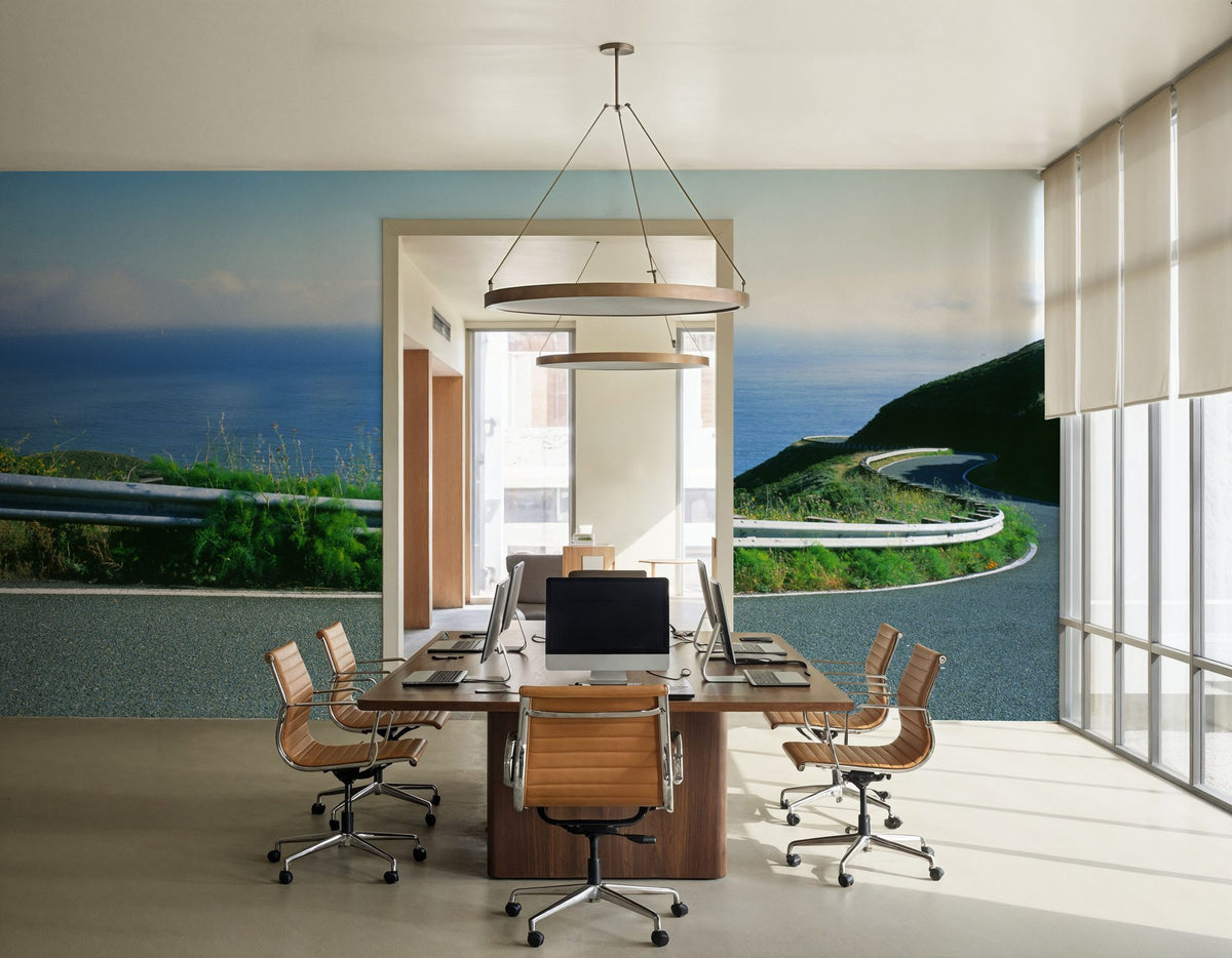 Coastal Highway Journey Blue Mural Wallpaper - room preview 06