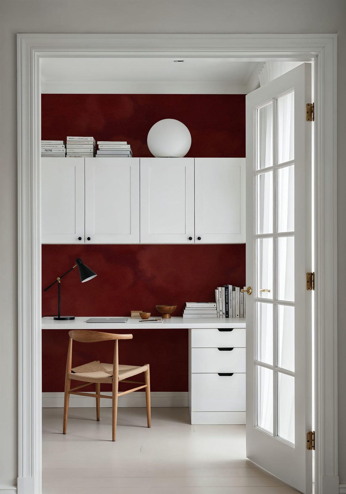 Painted Dreamy Clouds, Cherry Red Mural Wallpaper - room preview 06