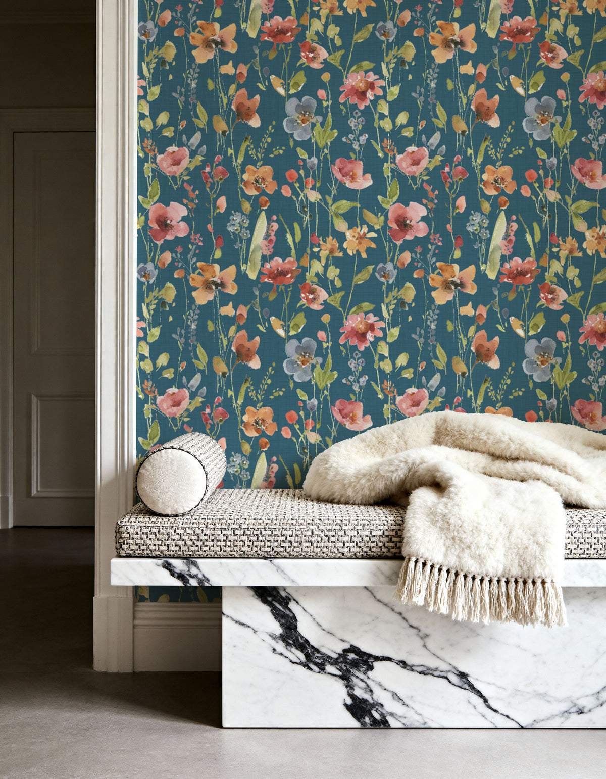 Time to Share Flowers Blue Mural Wallpaper - room preview 06