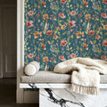 Time to Share Flowers Blue Mural Wallpaper - room preview 06