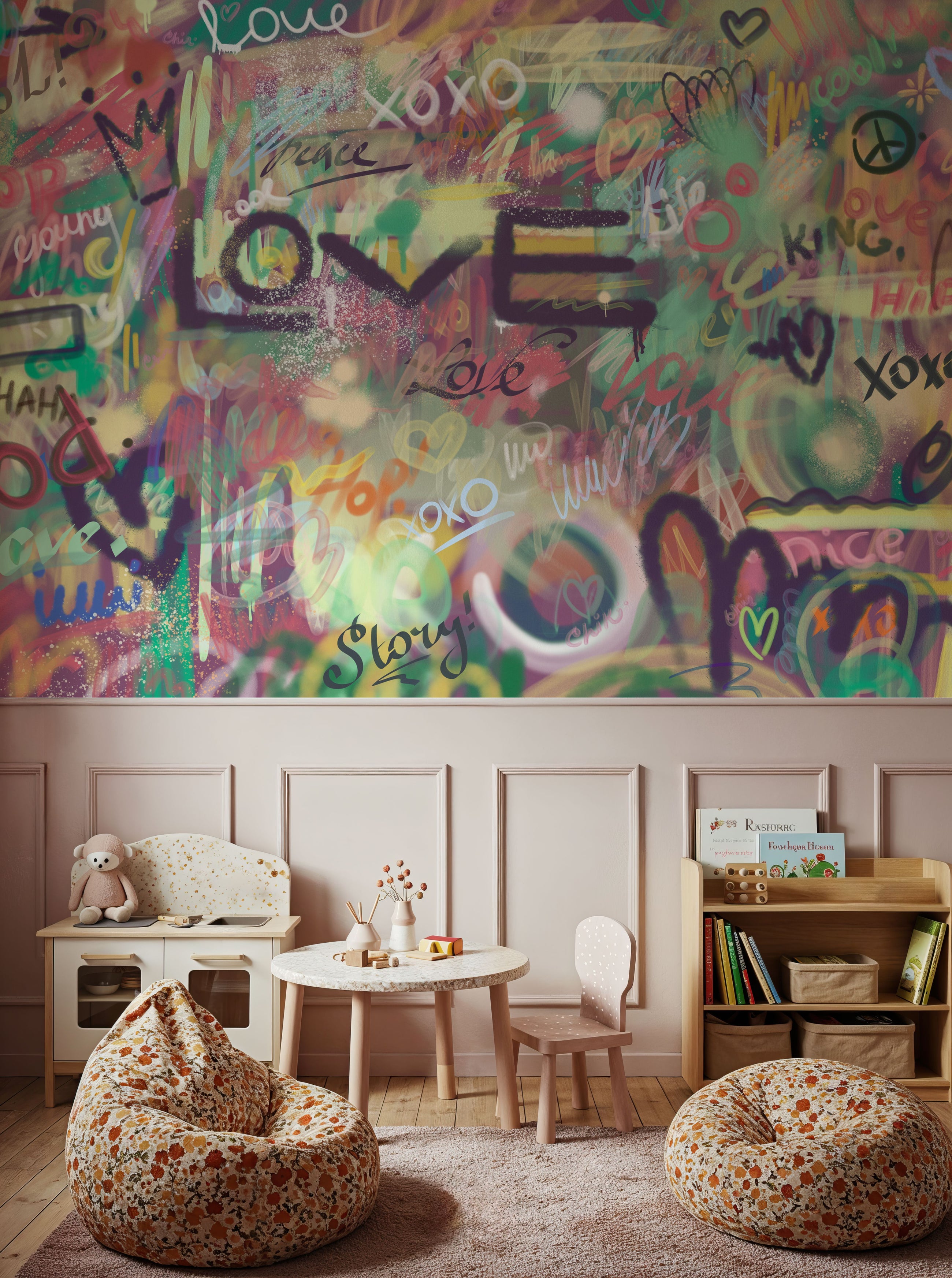 Graffiti Love, Yellow Mural Wallpaper