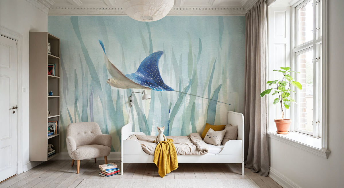 Undersea Ray Mural Wallpaper - room preview 06