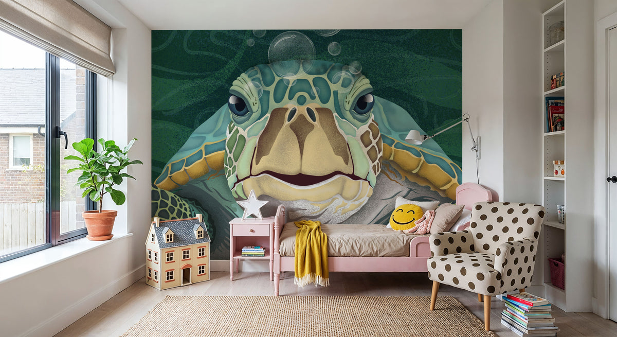 Hello Turtle, Emerald Mural Wallpaper - room preview 06