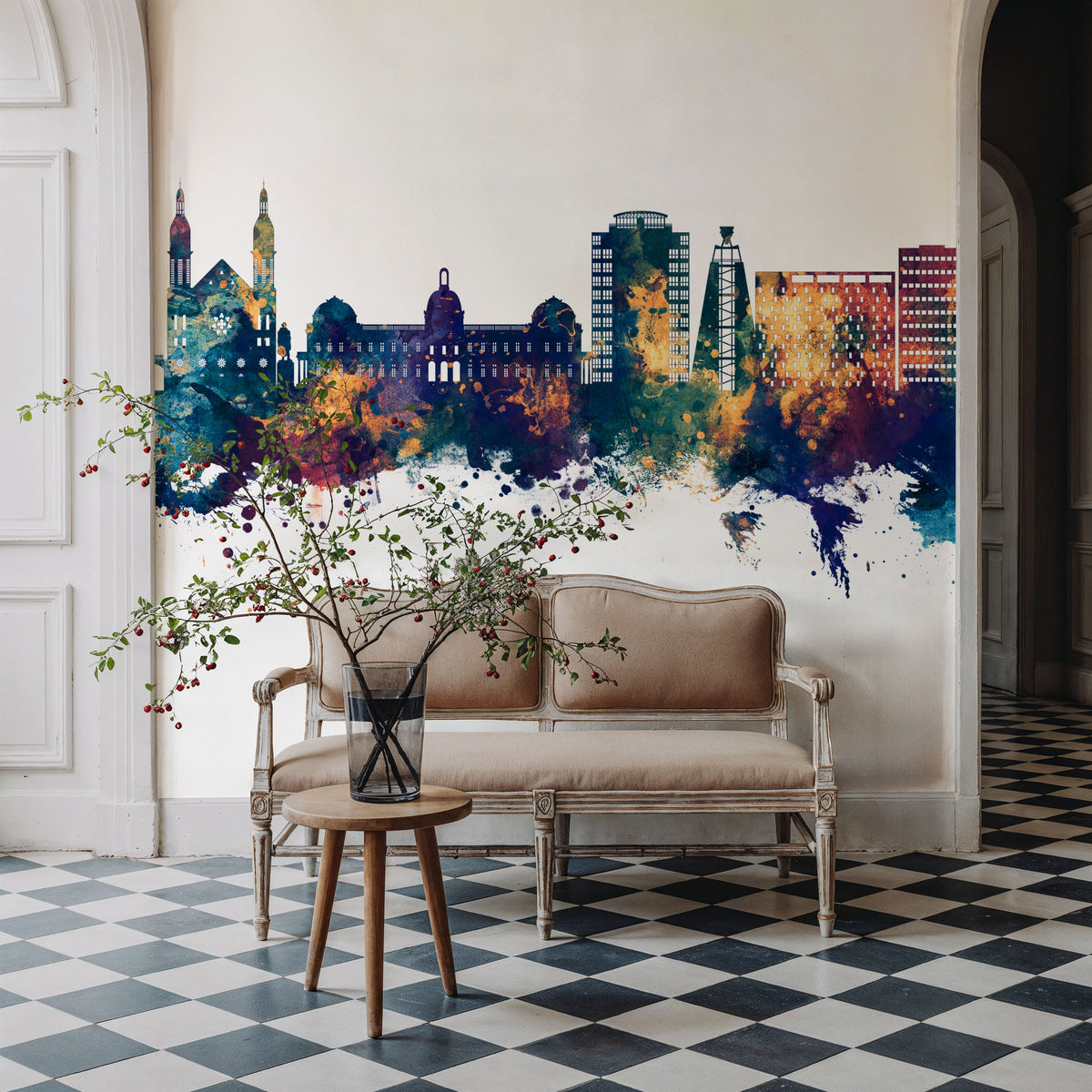 Port-au-Prince Haiti Skyline Blue & Bronze Mural Wallpaper - room preview 06