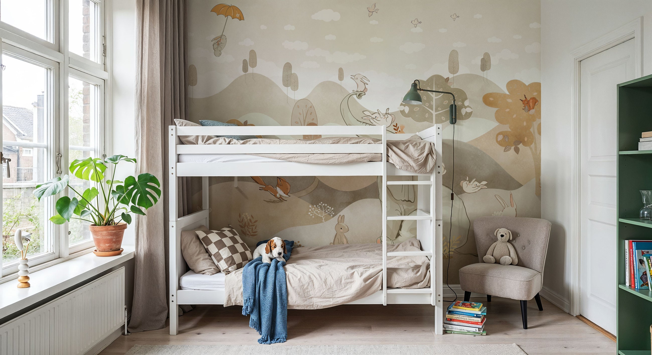 Bunny Friends, Beige Mural Wallpaper