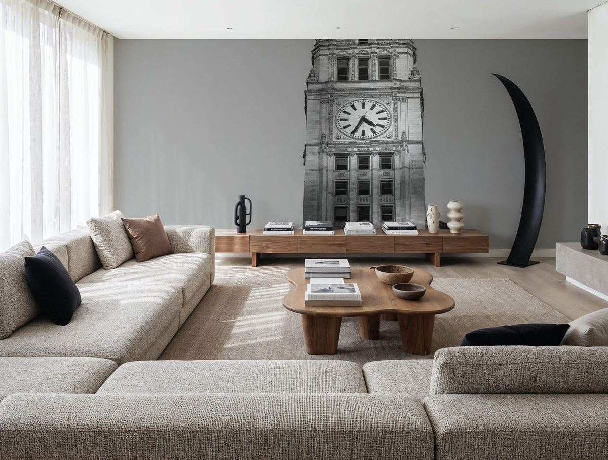 Chicago River Walk BW Mural Wallpaper - room preview 06