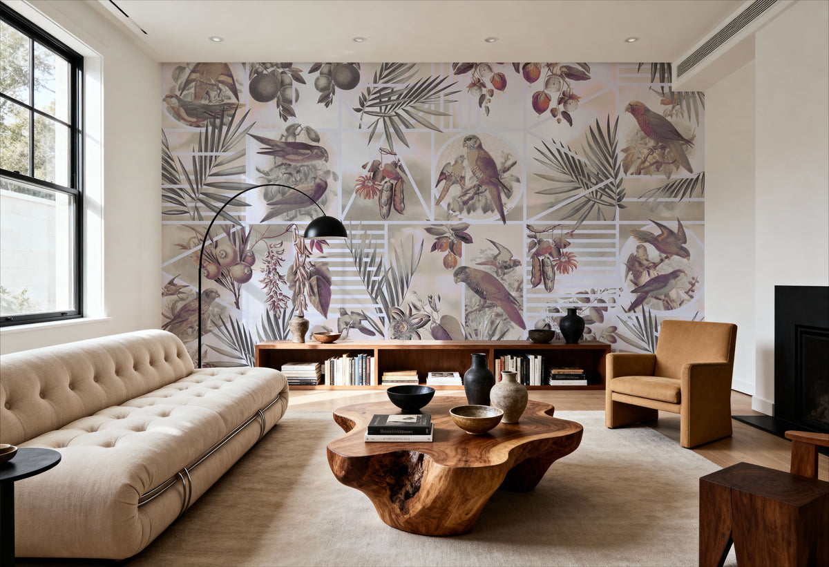 Parrots Study Mural Wallpaper - Neutral Tone - room preview 06