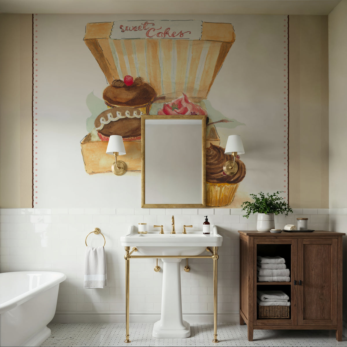 Cupcake Quartet on Stripes Mural Wallpaper - room preview 06