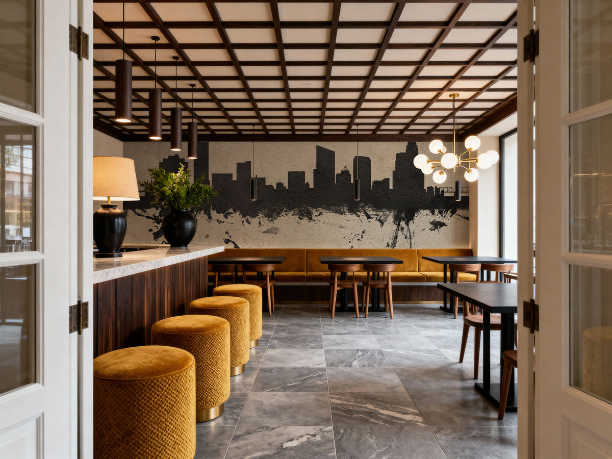 Grand Rapids Michigan Skyline Concrete Mural Wallpaper - room preview 06